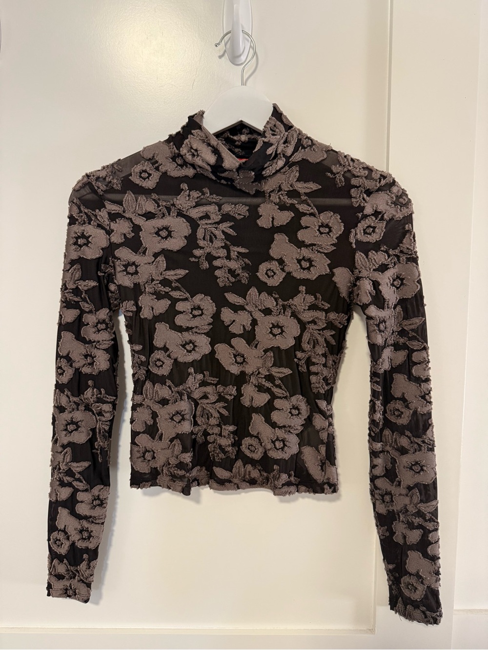 Eckhaus Latta Taupe Floral Mock Neck Long-Sleeve Top
